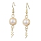 Natural Cultured Freshwater Pearl Dangle Earrings, Stainless Steel with Brass Charms, Lightning Bolt, 52x10.5mm