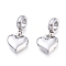 Tarnish Resistant 304 Stainless Steel European Dangle Charms, Large Hole Pendants, Heart, Stainless Steel Color, 23mm, Pendant: 12x12x4mm, Hole: 5mm