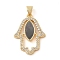 Brass Micro Pave Clear Cubic Zirconia Pendants, with Shell, Cadmium Free & Lead Free, Palm, Real 18K Gold Plated, Gray, 23.5x17.5x2.5mm, Hole: 4x3.5mm