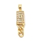 Brass Micro Pave Cubic Zirconia with Enamel Pendants, Rectangle Charms, Cadmium Free & Nickel Free & Lead Free, Real 18K Gold Plated, 32x9x3.5mm, Hole: 5x3mm