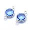 Brass Links connectors, with Faceted Glass, Flat Round, Lead Free & Cadmium Free, Platinum, Cornflower Blue, 14x9x3.5mm, Hole: 1mm