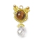 Natural Tiger Eye & Handmade Glass Seed Beaded Cat Shape Pendants, with Jump Ring, 28.5x15x8mm, Hole: 3mm