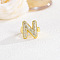 Brass Micro Pave Clear Cubic Zirconia Cuff Rings, Golden, Letter N, Inner Diameter: Adjustable