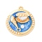 Alloy Enamel Pendants, with ABS Imitation Pearl, Cadmium Free & Nickel Free & Lead Free, Rack Plating, Flat Eound with Conch & Shell Charm, Golden, Dodger Blue, 27.5x24.5x9.5mm, Hole: 1.8mm