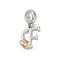 Brass European Dangle Charms, Heart Letter Large Hole Pendants, Platinum & Golden, Letter F, 25.5~30.5mm, Hole: 6mm