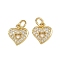Brass Micro Pave Cubic Zirconia Pendants, Heart Charms, with Jump Ring, Real 16K Gold Plated, 11x10x2mm, Hole: 3.5mm