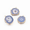 Natural Dyed Quartz Pendants, Solar Quartz, with Golden Plated Edge Brass Findings, Flat Round, Light Steel Blue, 25~42x22~23x4~6mm, Hole: 2.5mm