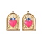 304 Stainless Steel Pendants, with Enamel, Ion Plating(IP), Arch with Heart Charm, Real 18K Gold Plated, Camellia, 21x14x2.5mm, Hole: 1.5mm