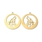Ion Plating(IP) 304 Stainless Steel Pendants, Flat Round with Wolf Charm, Real 18K Gold Plated, 37x34x1.5mm, Hole: 2mm