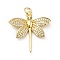 Brass Micro Pave Cubic Zirconia Pendants, with Jump Ring, Long-Lasting Plated, Cadmium Free & Lead Free, Real 18K Gold Plated, Dragonfly, Clear, 24x23.5x2mm