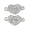 Brass Micro Pave Cubic Zirconia Connector Charms, Cadmium Free & Nickel Free & Lead Free, Heart, Platinum, 7x13.5x2mm, Hole: 1mm