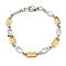 Ion Plating(IP) Two Tone 201 Stainless Steel Oval & Teardrop Link Chain Bracelet, 304 Stainless Steel Clasps, Golden & Stainless Steel Color, 8-5/8 inch(21.9cm), Wide: 7mm