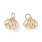 Rack Plating Brass Clear Cubic Zirconia Pendants, Long-Lasting Plated, Cadmium Free & Lead Free, with Jump Rings, Shell Shape, Real 14K Gold Plated, 12.5x12.5x7mm, Hole: 4mm