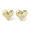 Rack Plating Brass Textured Heart Stud Earrings, Lead Free & Cadmium Free, Real 18K Gold Plated, 20x22mm
