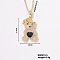 Brass Pave Clear Cubic Zirconia Cable Chain Bear Pendant Necklaces for Women, with Capri Blue Rhinestone, Golden, 15.75 inch(400mm)