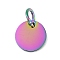 Ion Plating(IP) 304 Stainless Steel Pendants, with Jump Ring, Manual Polishing, Flat Round Charm, Stamping Blank Tag, Rainbow Color, 8x1mm, Hole: 3.5mm