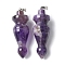 Natural Amethyst Pendants, Cone Charms, with Brass Findings, Platinum, 53.5~55.5x18~18.5mm, Hole: 7x5.5mm