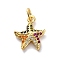 Brass Micro Pave Cubic Zirconia Pendants, Sea Animals Charms, Real 16K Gold Plated, with Jump Ring, Starfish, 14x11.5x3mm, Hole: 3mm