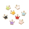Alloy Enamel Pandants, Lead Free & Cadmium Free, Light Gold, Crown Charm, Mixed Color, 12x11x2mm, Hole: 1.8mm