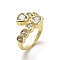 Heart Rack Plating Brass Open Cuff Rings, with Cubic Zirconia, Cadmium Free & Lead Free, Real 18K Gold Plated, Inner Diameter: 18mm