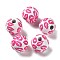 Valentine's Day Theme Printed Wood Beads, Round, Lip, 15~16x14.5~15mm, Hole: 3~4mm