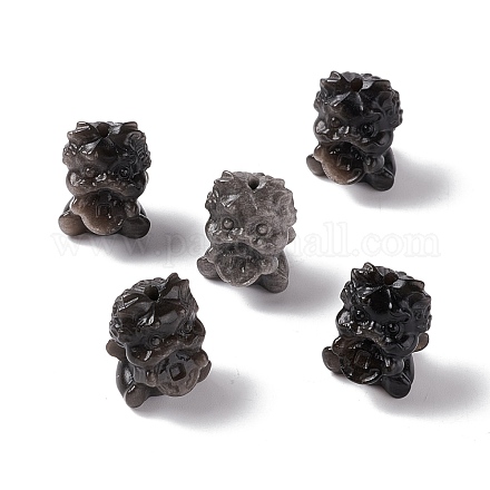 Натуральные серебряные бусины из обсидиана G-G859-09-1