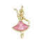 Brass Enamel Pendants, Ballet Dancer Charm, Cadmium Free & Lead Free, Real 18K Gold Plated, with Jump Ring, Pink, 21.5x13x2mm, Hole: 3mm