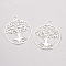 Brass Filigree Pendants, Flat Round with Tree of Life, Cadmium Free & Nickel Free & Lead Free, Silver Color Plated, 23.5x20x0.5mm, Hole: 3mm