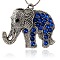 Tibetan Style Alloy Rhinestone Big Pendants, Cadmium Free & Lead Free, Elephant, Antique Silver, Sapphire, 43x51x5.5mm, Hole: 3.5mm