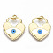 Brass Pendants, with Jump Rings and Colorful Enamel, Nickel Free, Heart Lock with Evil Eye, Real 16K Gold Plated, 20x18x2mm, Jump Ring: 5x1mm, 3mm inner diameter