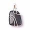 Natural Dyed & Heated Black Agate Pendants, with Brass Findings, Trapezoid, Silver Color Plated, 32~33x21~23x10~11mm, Hole: 8x5mm