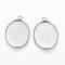Tarnish Resistant 304 Stainless Steel Pendant Cabochon Settings, Plain Edge Bezel Cups, Oval, Stainless Steel Color, Tray: 25x18mm, 29.5x19x1mm, Hole: 2.5mm
