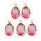 Gradient Color Glass Pendants, with Brass Prong Settings, Faceted, Oval, Light Gold, Deep Pink, 19x11x5.5mm, Hole: 1.6mm