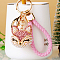 Full Rhinestone Pearl Fox Head Pendant Keychain, with Zinc Alloy Findings and Polyester Cord, for Women's Bag Pendant Decorations, Pink, 100mm