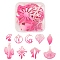 1 Set Spray Painted Alloy Charms, Flower & Leaf & Bowknot & Cactus & Moon, Hot Pink, 21~44.5x15~33.5x1~2.5mm, Hole: 1.2~1.5mm, 18pcs/set