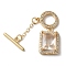 Brass Micro Pave Clear Cubic Zirconia Toggle Clasps, Cadmium Free & Nickel Free & Lead Free, Rectangle, Real 18K Gold Plated, Bar: 15.5mm; Rectangle: 25mm
