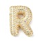 Rack Plating Brass Micro Pave Cubic Zirconia Pendants, Real 18K Gold Plated, Lead Free & Cadmium Free, Letter, Letter R, 23.5x17.5x5.5mm, Hole: 4x2.5mm