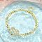 Brass Micro Pave Cubic Zirconia Link Bracelets, Curb Chains Jewely for Women, Real 18K Gold Plated, Heart, 7-1/4 inch(18.5cm), link: 17.5x24x3.5mm