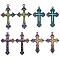 8Pcs 4 Styles Alloy Big Pendants, Cadmium Free & Lead Free, Cross, Rainbow Color, 2pcs/style