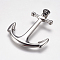 Non-Tarnish 304 Stainless Steel Big Pendants, Anchor with Skull, Stainless Steel Color, 57x46x11mm, Hole: 8mm