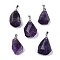 Natural Amethyst Faceted Nuggets Pendants, with Rack Plating Brass Findings, Platinum, 30~40x15~24x8~16mm, Hole: 4.5x3mm