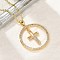 Brass Micro Pave Clear Cubic Zirconia Ring Pendant Necklaces, Real 18K Gold Plated, Cross, 16.93 inch(43cm)