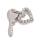 Cubic Zirconia Pendants, with Rack Plating Brass Findings, with Jump Rings, Long-Lasting Plated, Lead Free & Cadmium Free, Key & Heart, Platinum, 18mm, Jump Ring: 4.6x0.8mm, 3mm Inner Diameter, Key: 15.5x6.5x1mm, Heart: 19.5x9x2mm