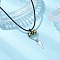 Cylinder Seed Beaded Evil Eye & Alloy Pyramid Cone Pendant Necklaces, Black Waxed Cotton Cord Necklaces, Platinum, White, 17.64 inch(44.8cm)