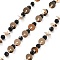 Handmade Brass & Glass Bead Flat Round Chains, for Necklaces Bracelets Making, Long-Lasting Plated, Soldered, with Spool, Black, 4.5x3.5mm, about 16.40 Feet(5m)/Roll