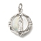 Brass Shell Pendants, Virgin Mary, with Jump Ring, Cadmium Free & Lead Free, Platinum, 17.5x14.5x2.2mm, Hole: 3.5mm