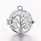 Brass Cage Pendants, For Chime Ball Pendant Necklaces Making, Hollow Round with Tree of Life, Silver Color Plated, 17x17.5x15mm, Hole: 1mm, Inner Diameter: 11.5mm