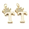Brass Micro Pave Clear Cubic Zirconia Pendants, Cadmium Free & Lead Free, with Synthetic Opal, Real 18K Gold Plated, with Jump Ring, Letter T, 26.5~33x14~23.5x3.5~4.5mm, Hole: 4.5mm