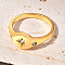 Flat Round with Star Pattern 304 Stainless Steel Micro Pave Clear Cubic Zirconia Finger Rings, Golden, 8mm,US Size 8(18.1mm)