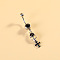 316L Surgical Stainless Steel Pave Cubic Zirconia Enamel Dangle Curved Barbell Belly Rings, Stainless Steel Color, Skull, Bar Length: 3/8